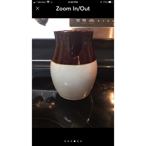 R.R.P. Co Roseville Ohio Pottery Pitcher Brown & Tan Pitcher Juice Milk Cream 6” - Picture 4 of 6